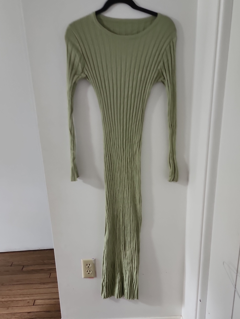 Long Ribbed Knit Dress in Sage Green
